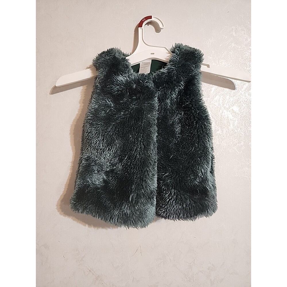 Little Lass Toddler Girls Faux Fur Vest Dark Green Snap Closure sz 3T